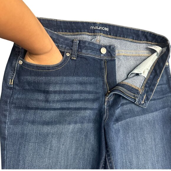 Maurices Womens 18w Long Bootcut Blue Jeans Dark Wash Thick Stitching Stretch - Picture 7 of 14